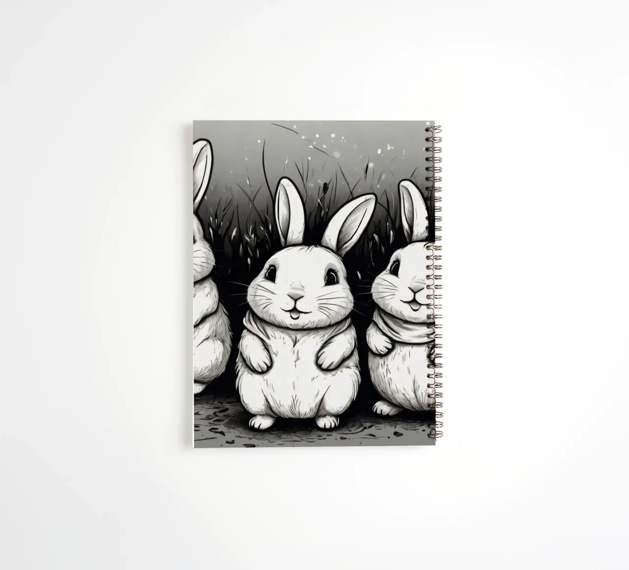 Fünf niedliche Kaninchen sitzen zusammen auf einer Wiese Ringbuch von DesignDoodle