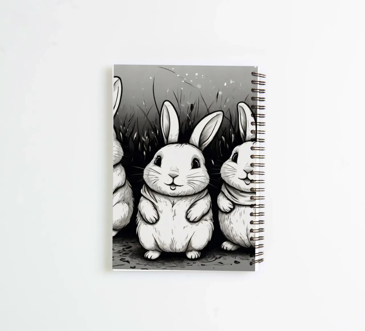 Fünf niedliche Kaninchen sitzen zusammen auf einer Wiese Ringbuch von DesignDoodle