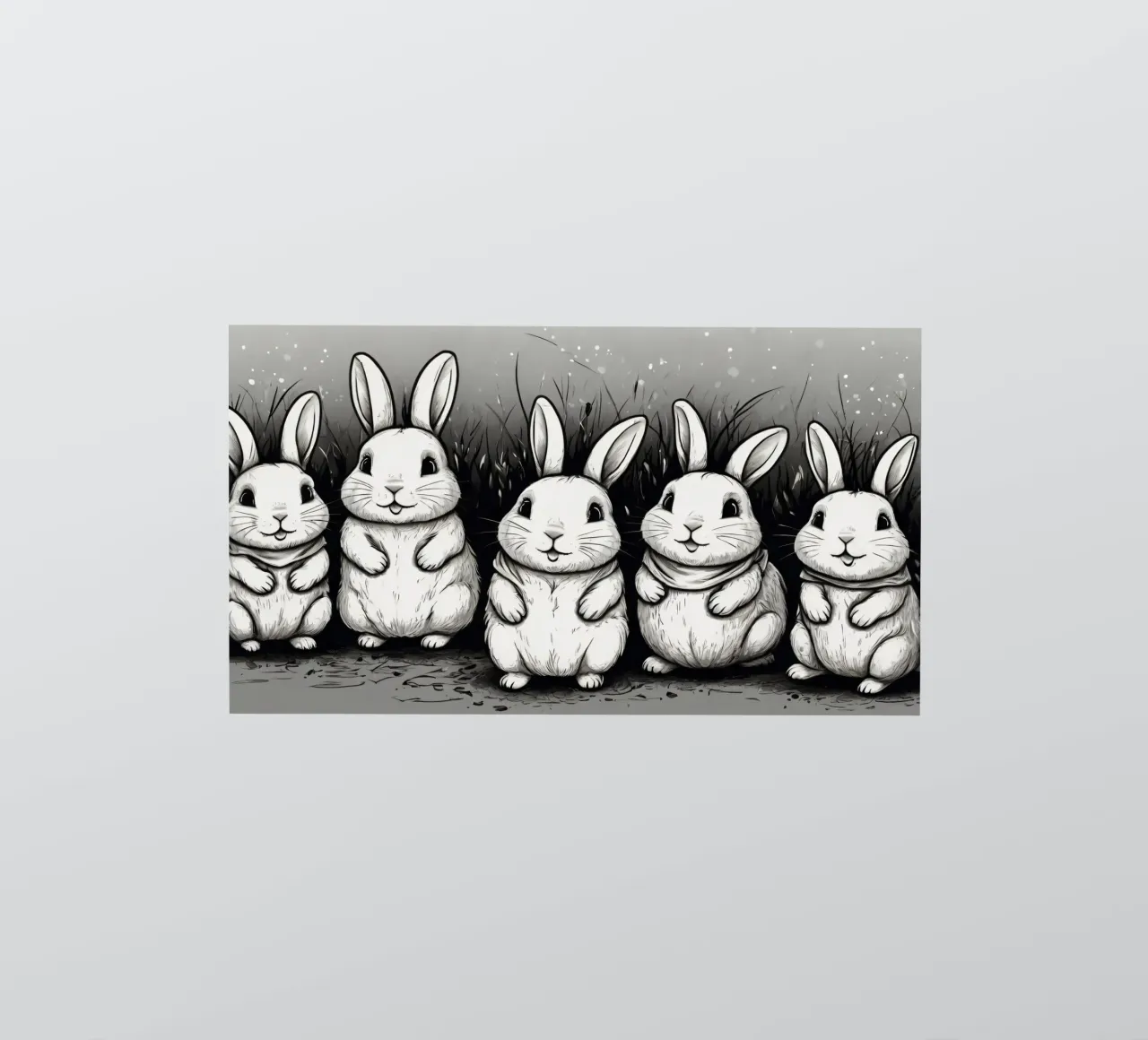 Cinco adorables conejos se sientan juntos en una zona de hierba pegatina de DesignDoodle