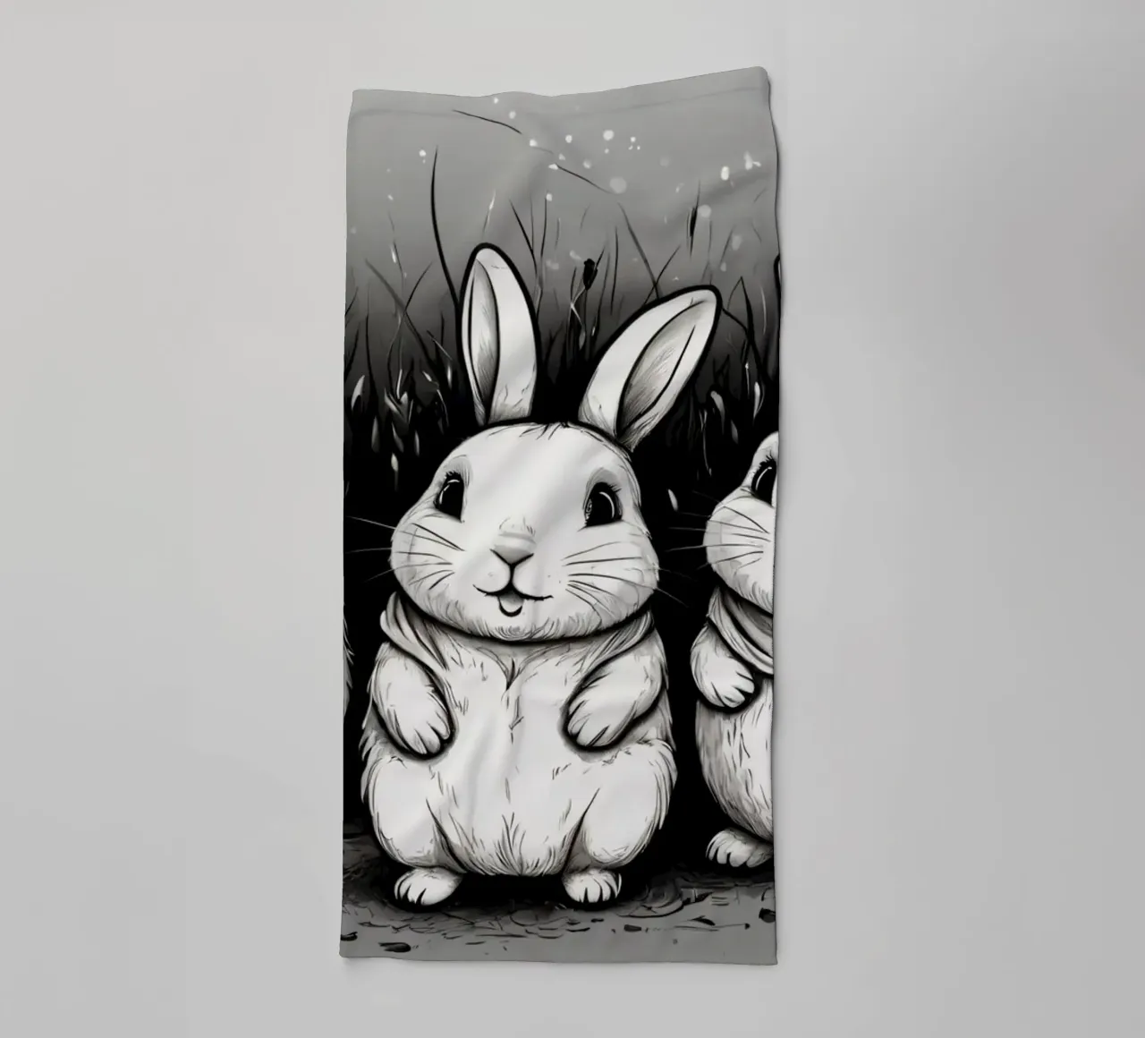 Cinco adorables conejos se sientan juntos en una zona de hierba toalla de baño de DesignDoodle