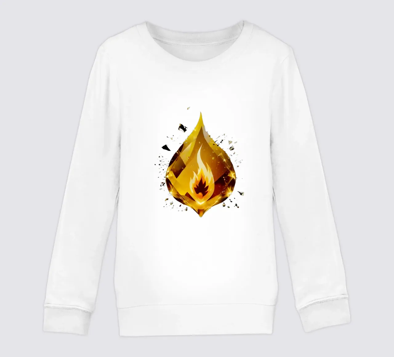 Grafica a fiamma dorata stilizzata con emblema di fuoco e shatter felpa bambino da DesignDoodle