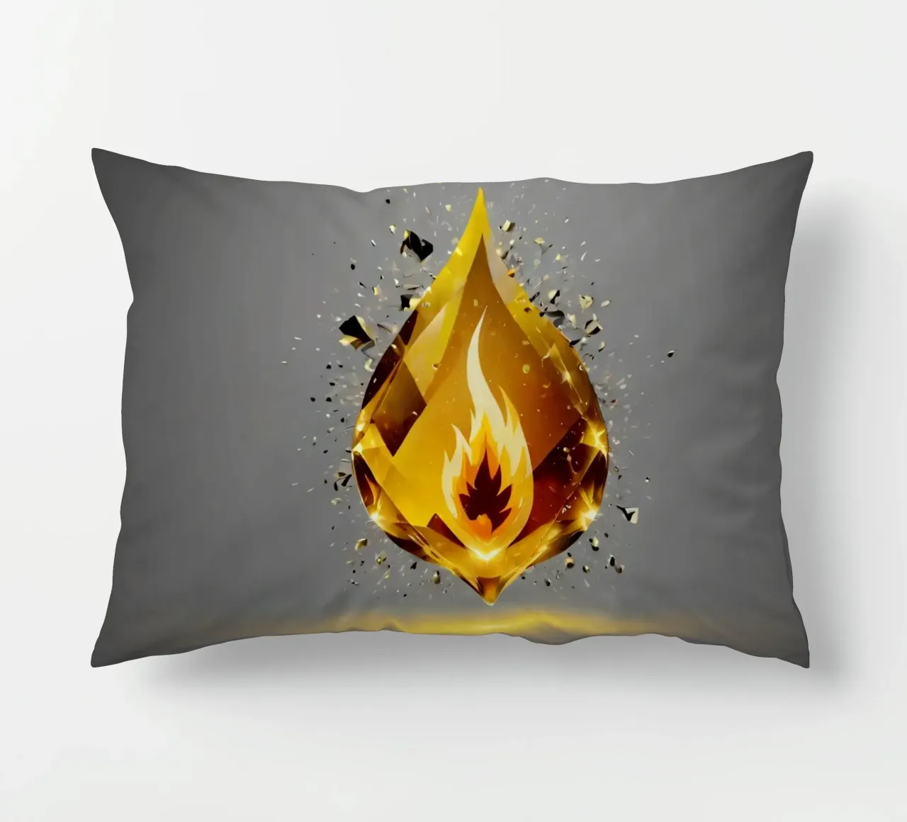 Grafica a fiamma dorata stilizzata con emblema di fuoco e shatter cuscino da DesignDoodle