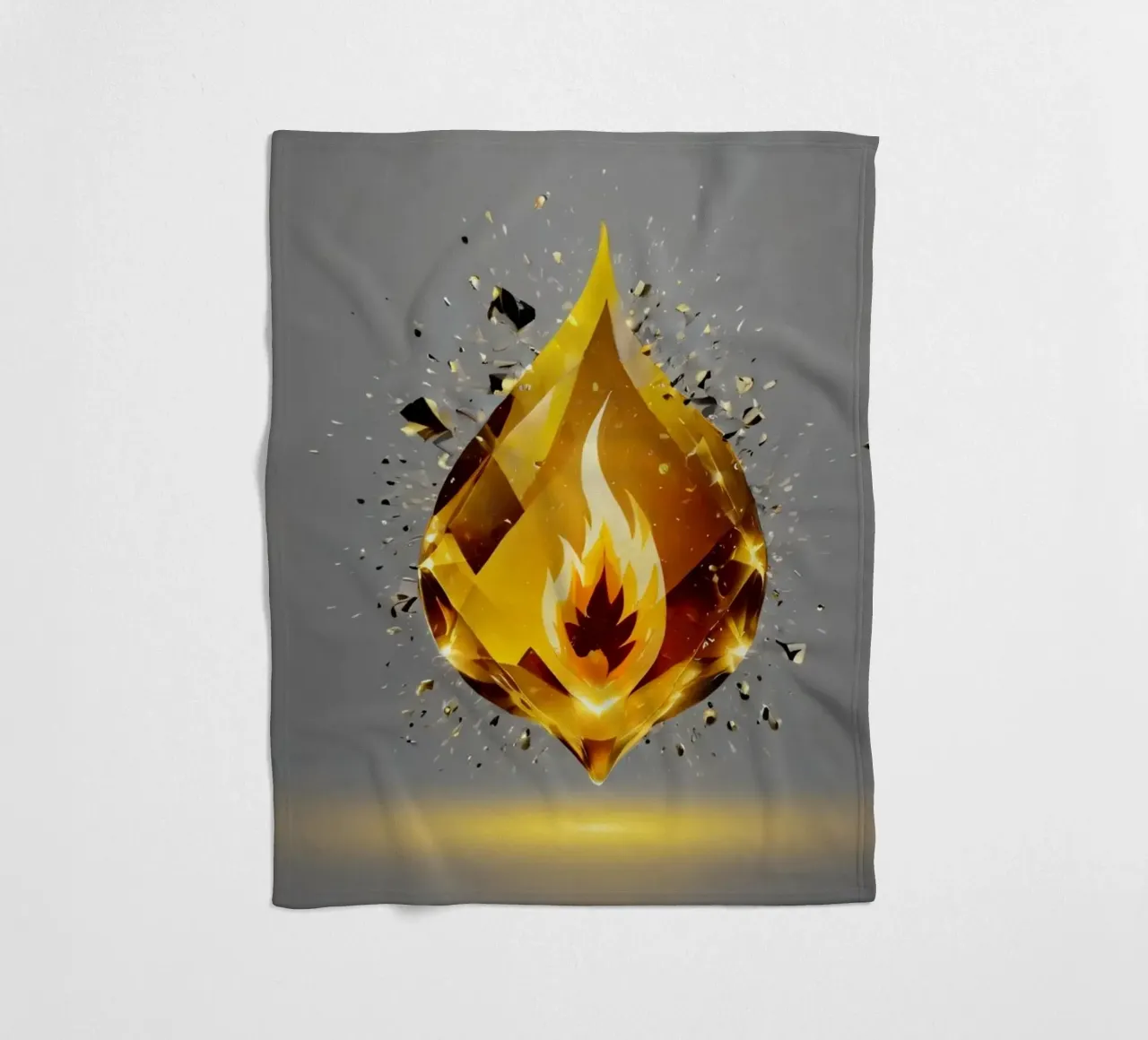Grafica a fiamma dorata stilizzata con emblema di fuoco e shatter coperta in pile da DesignDoodle