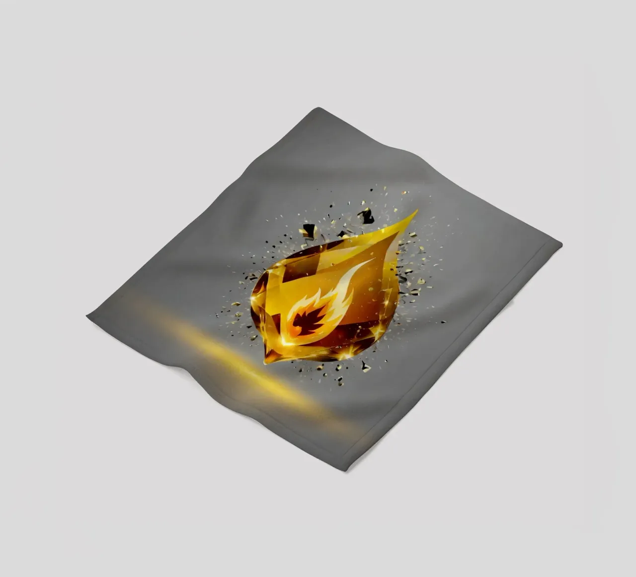 Grafica a fiamma dorata stilizzata con emblema di fuoco e shatter coperta in pile da DesignDoodle