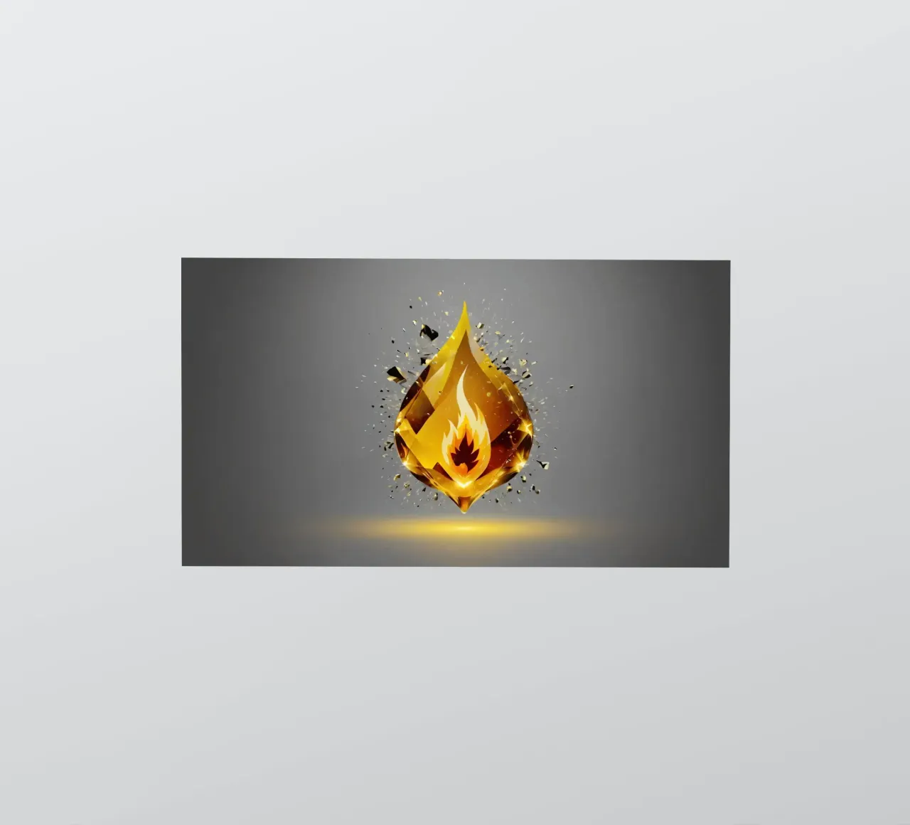 Grafica a fiamma dorata stilizzata con emblema di fuoco e shatter adesivo da DesignDoodle