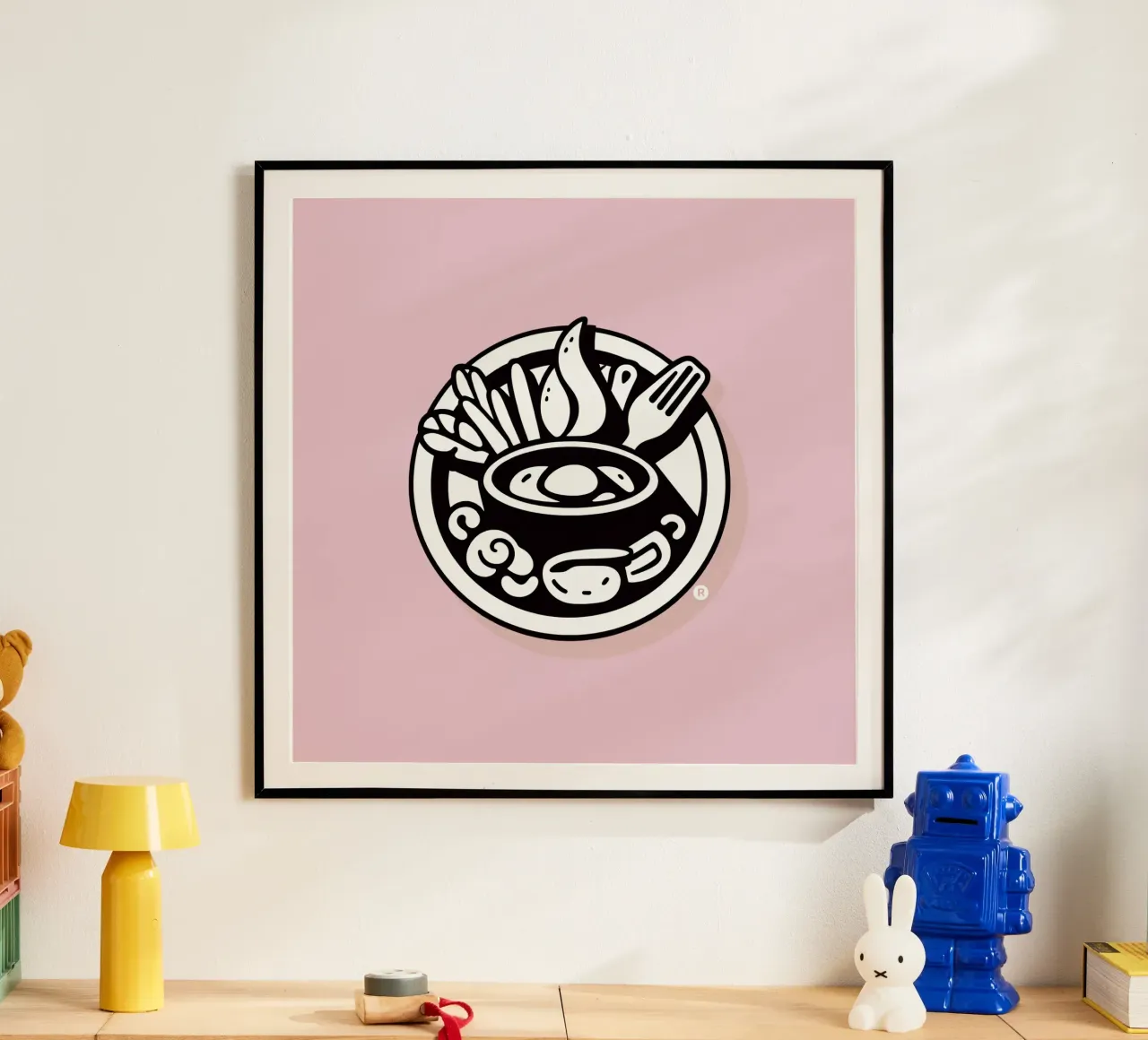 Una vivace ciotola di ingredienti misti con verdure fresche poster con telaio in plastica da DesignDoodle