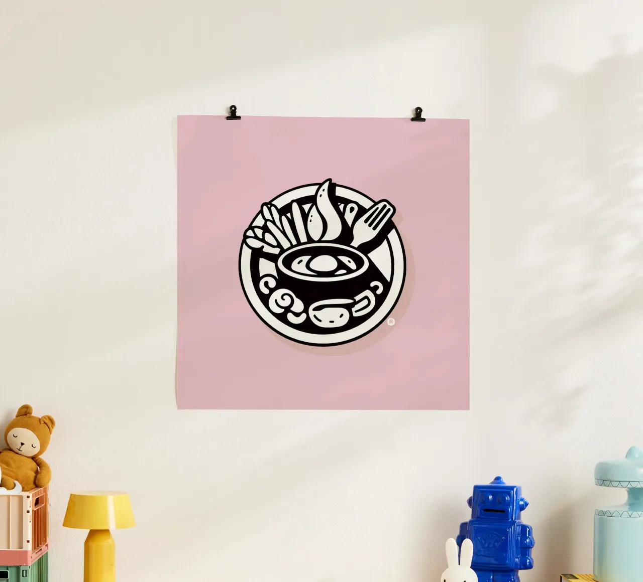 Una vivace ciotola di ingredienti misti con verdure fresche poster con telaio in plastica da DesignDoodle