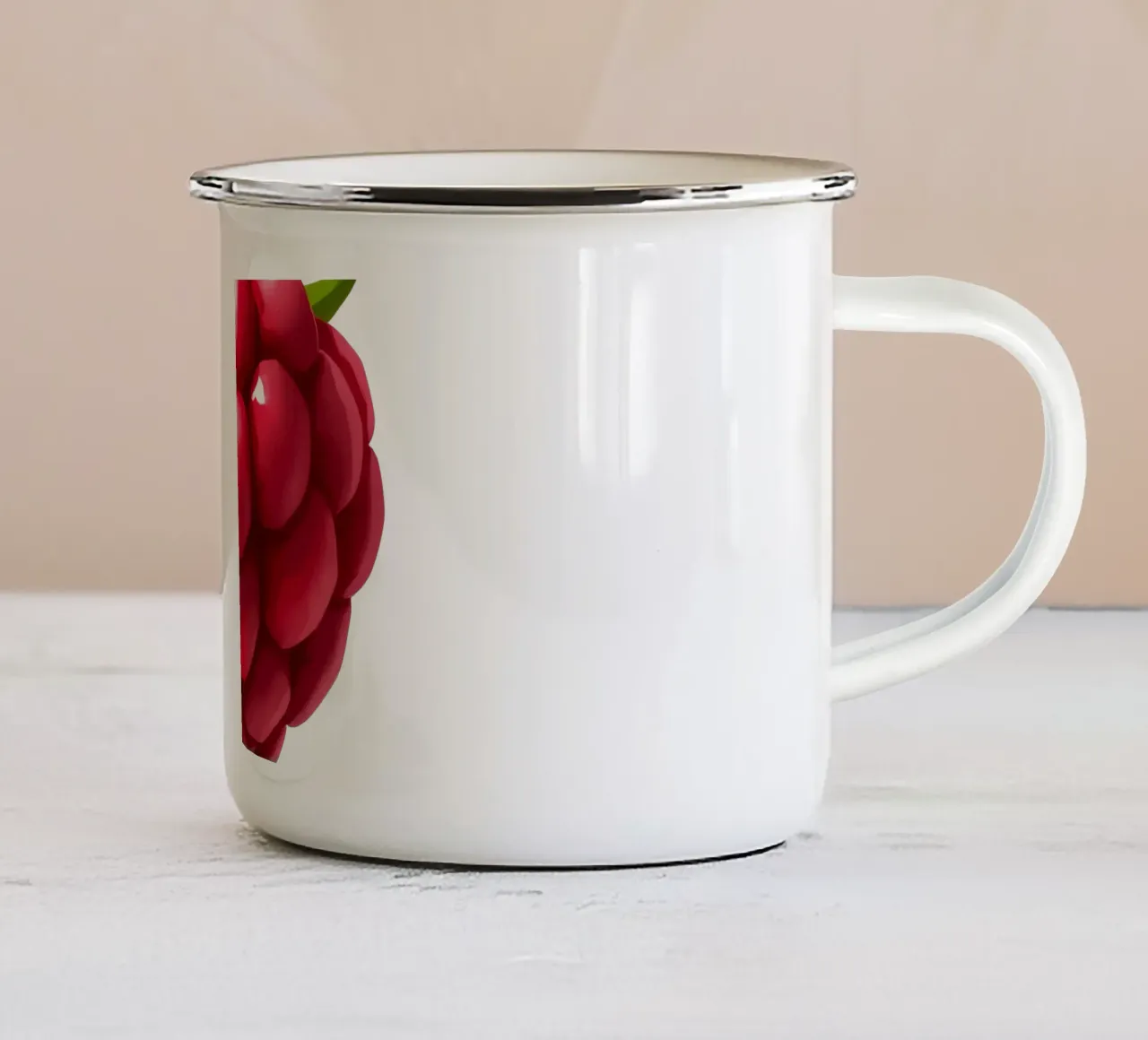 Lampone fresco su sfondo rosa tazza in smalto da DesignDoodle