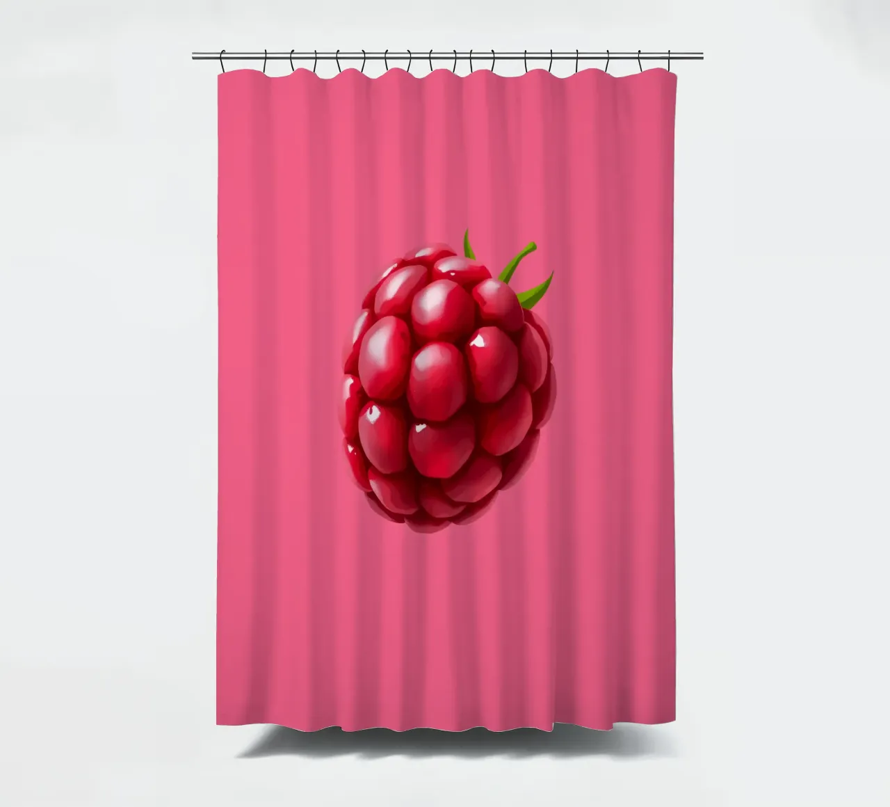 Fresh raspberry on a pink background shower curtain by DesignDoodle