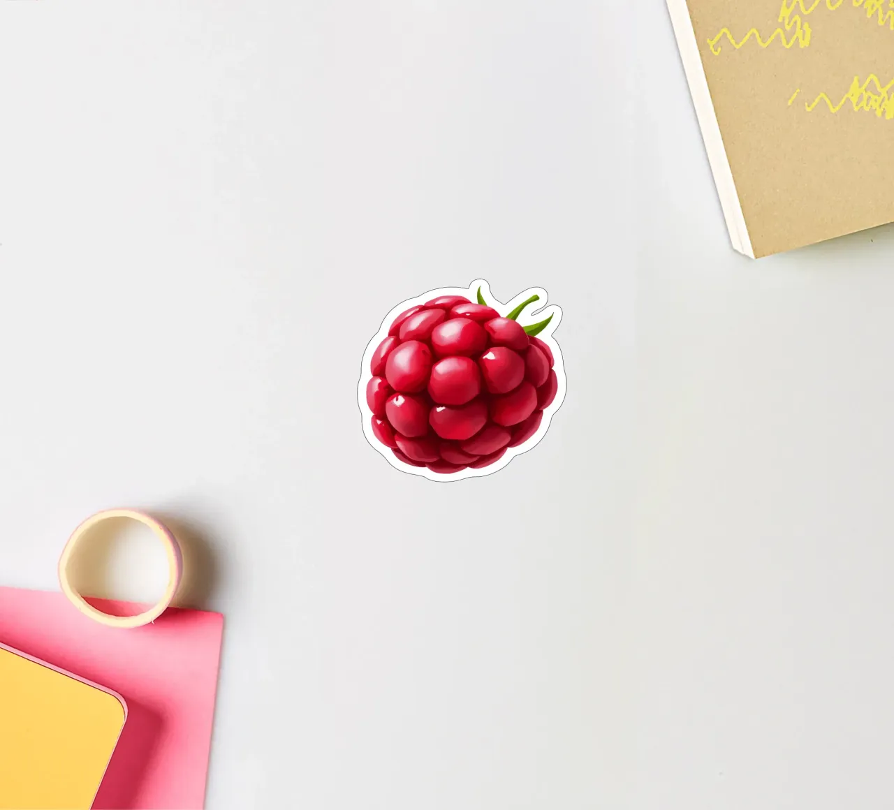 Fresh raspberry on a pink background sticker by DesignDoodle