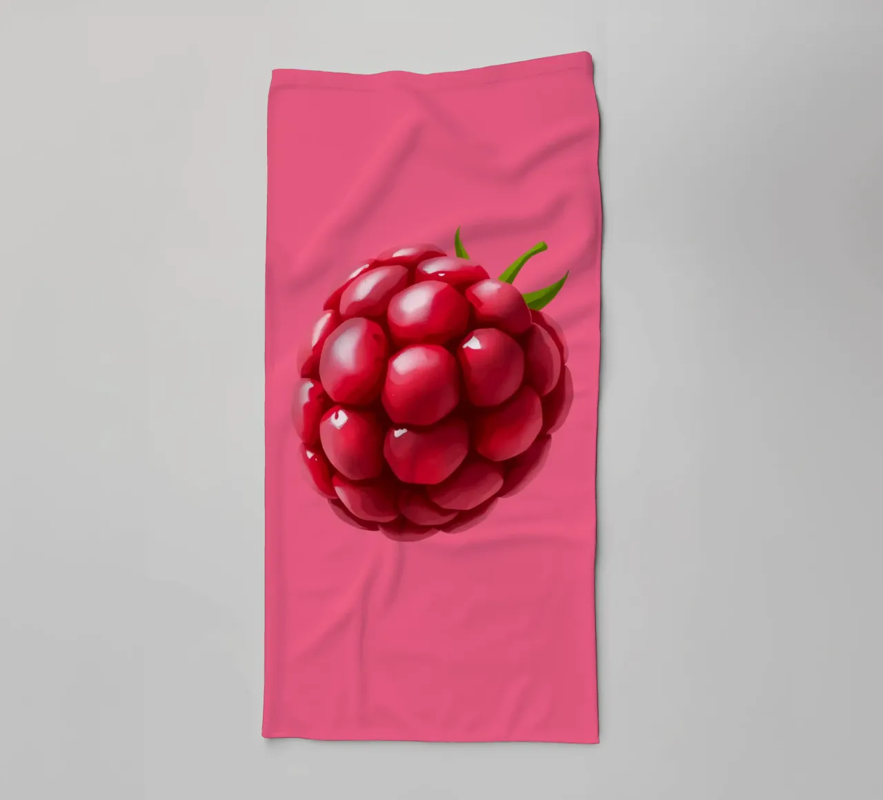 Fresh raspberry on a pink background towel by DesignDoodle