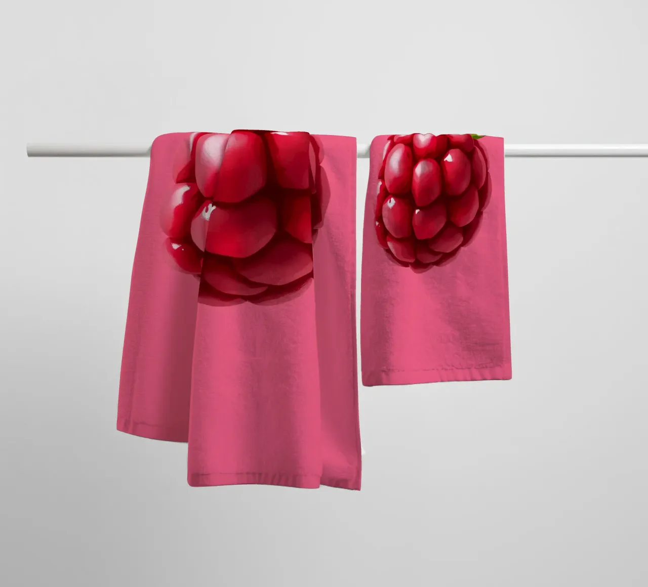 Fresh raspberry on a pink background towel by DesignDoodle