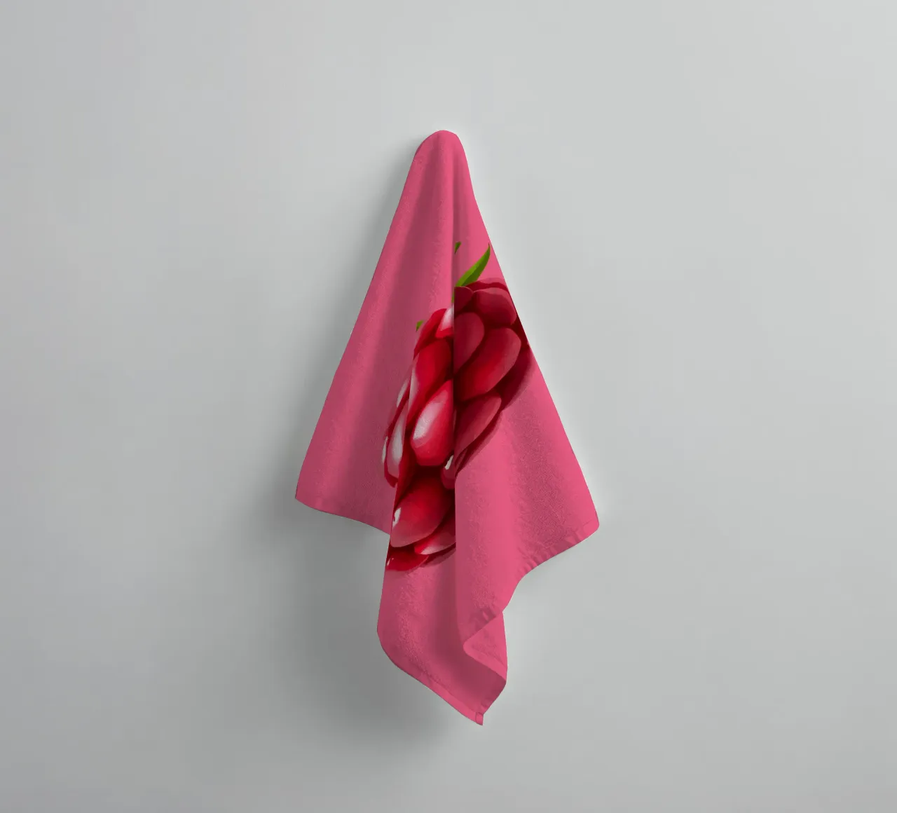 Fresh raspberry on a pink background towel by DesignDoodle