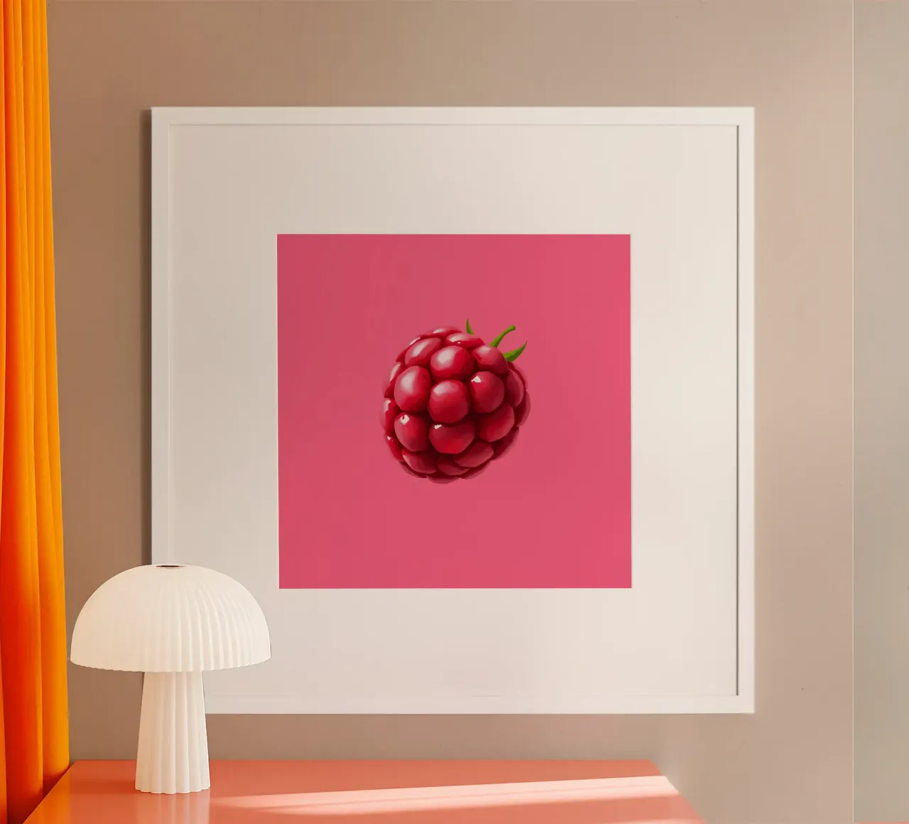 Fresh raspberry on a pink background hahnemühle by DesignDoodle