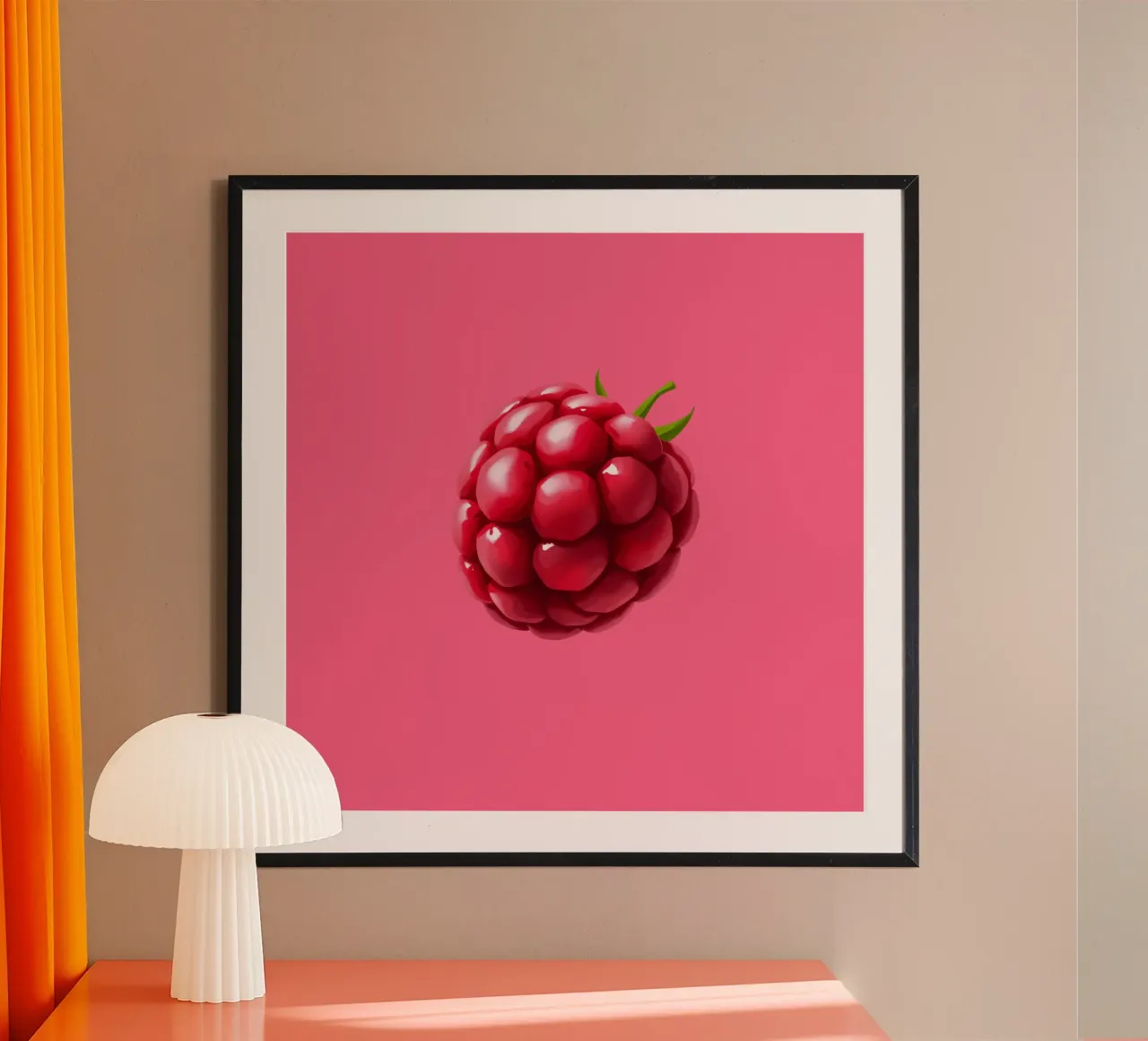 Fresh raspberry on a pink background hahnemühle by DesignDoodle