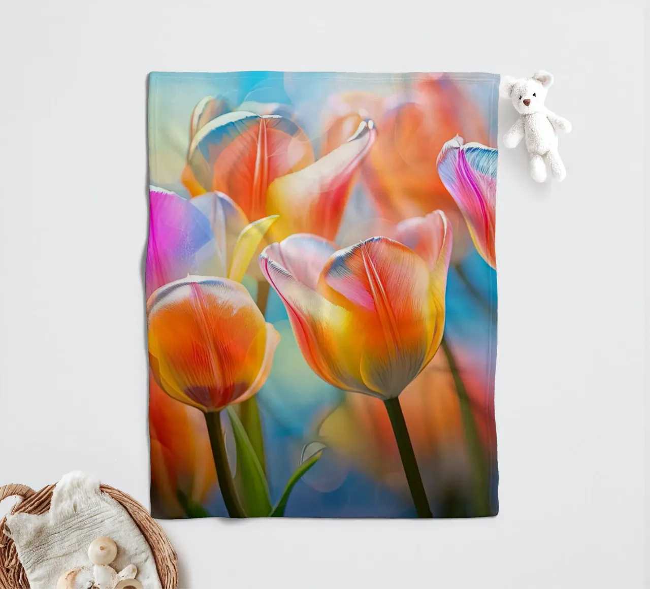 Coloured tulips fleece blanket by Imagine