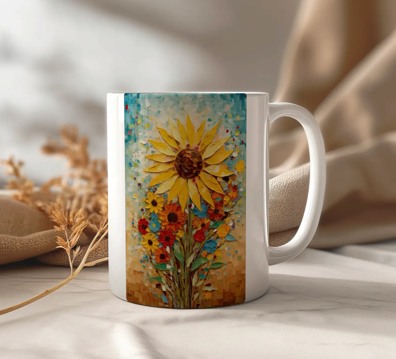 Zonnebloem abstract keramische mok van Imagine