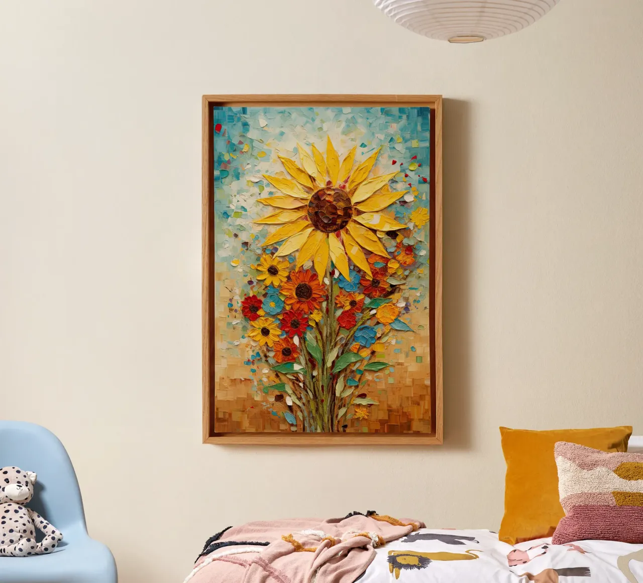Zonnebloem abstract canvas met Baklijst van Imagine