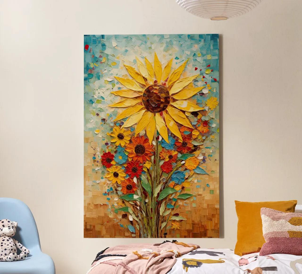 Zonnebloem abstract canvas met Baklijst van Imagine