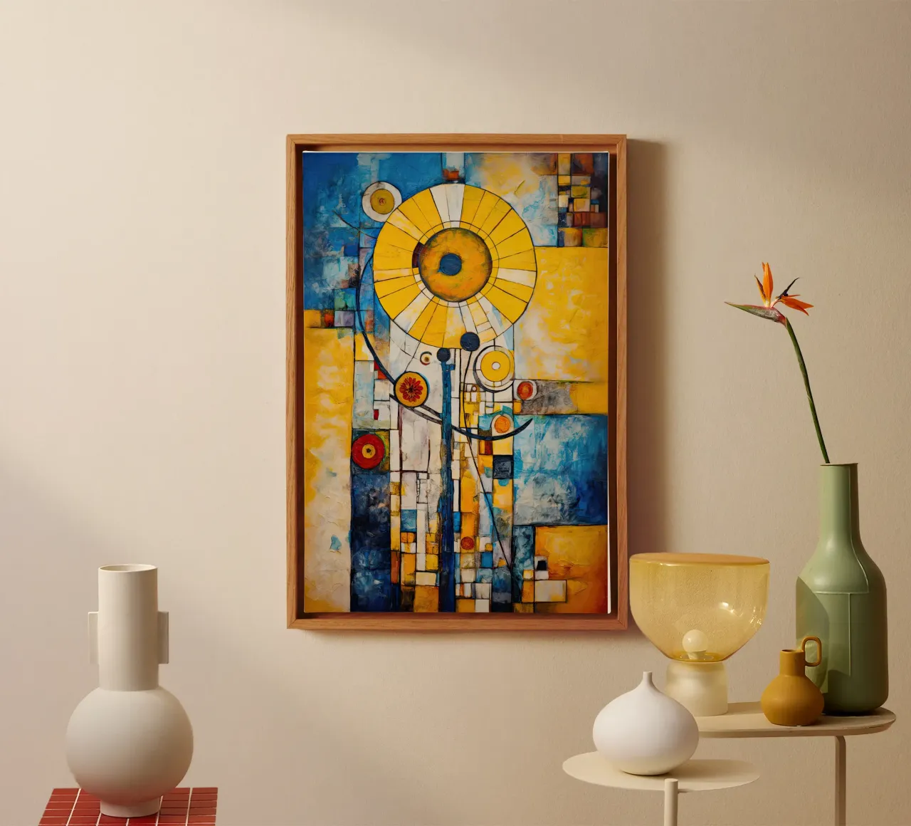 Zonnebloem abstract canvas met Baklijst van Imagine