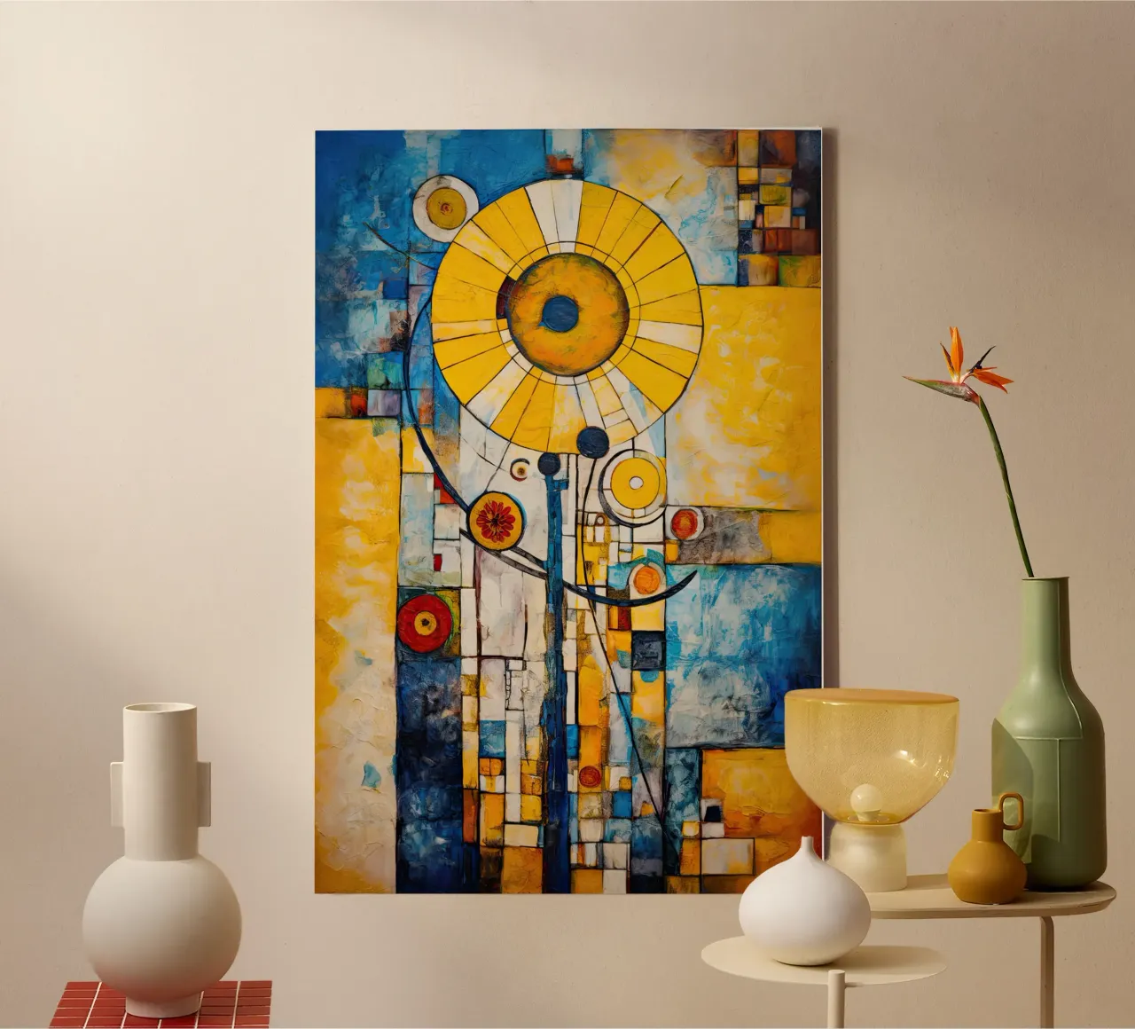 Zonnebloem abstract canvas met Baklijst van Imagine