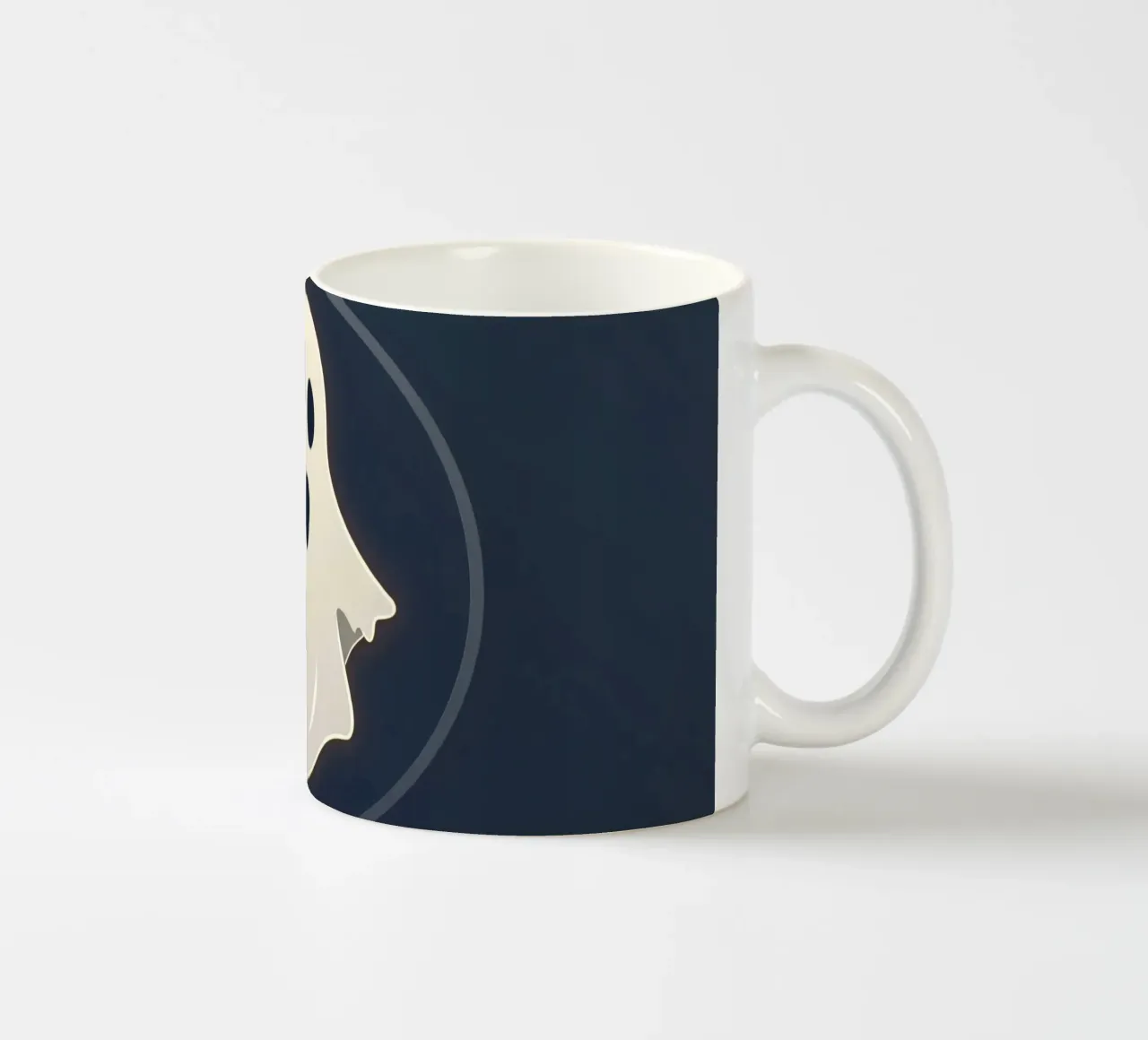 Cartoon ghost with surprised expression on dark background ceramic mug by DesignDoodle