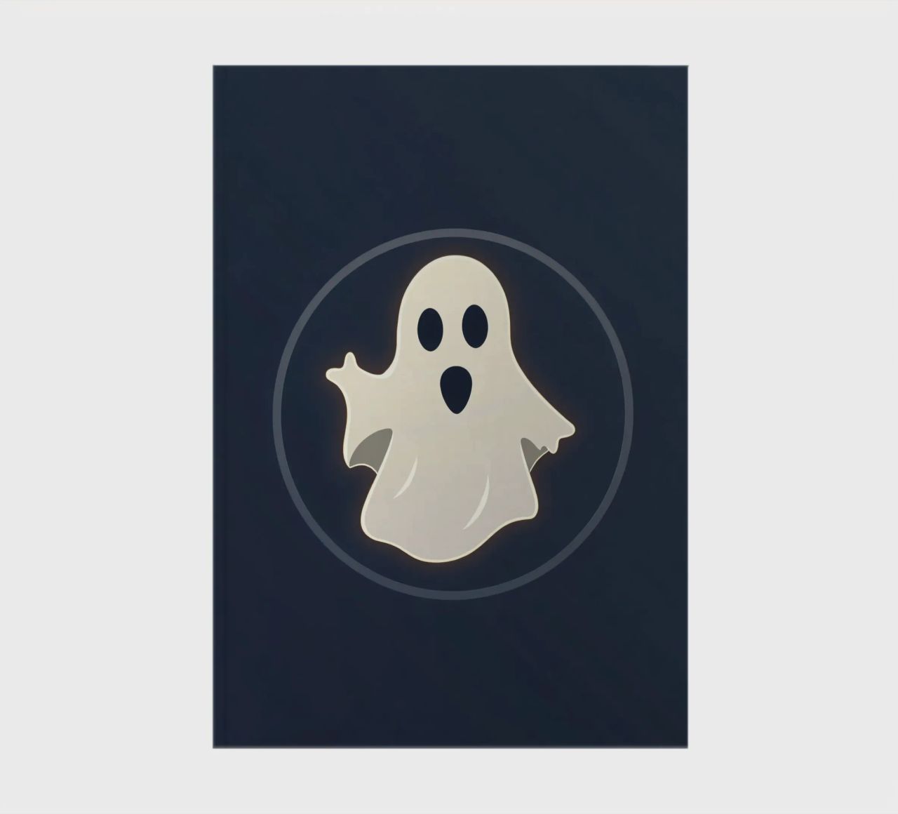 Cartoon ghost with surprised expression on dark background notebook by DesignDoodle