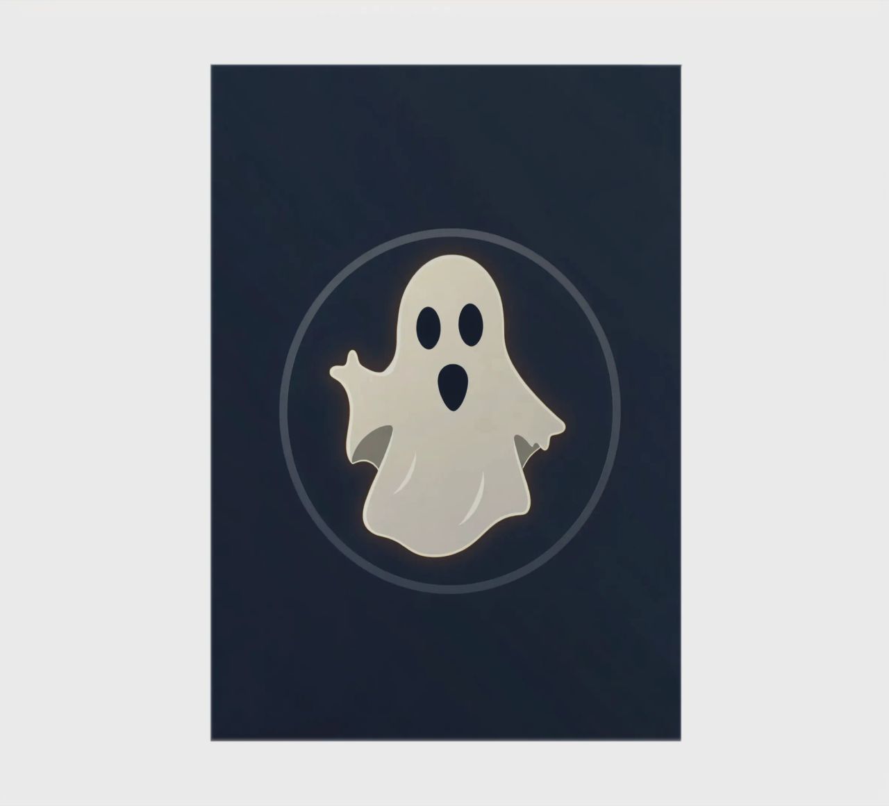 Cartoon ghost with surprised expression on dark background notebook by DesignDoodle