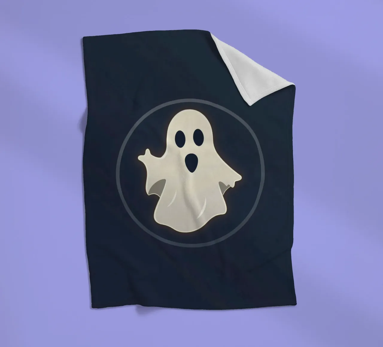 Cartoon ghost with surprised expression on dark background fleece blanket by DesignDoodle