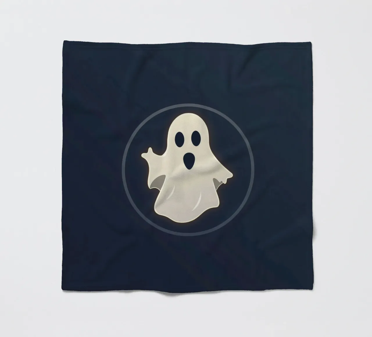 Cartoon ghost with surprised expression on dark background fleece blanket by DesignDoodle