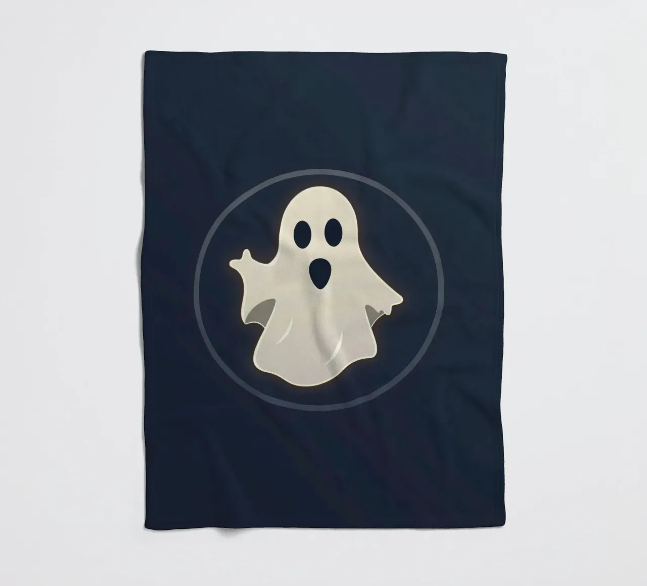 Cartoon ghost with surprised expression on dark background fleece blanket by DesignDoodle