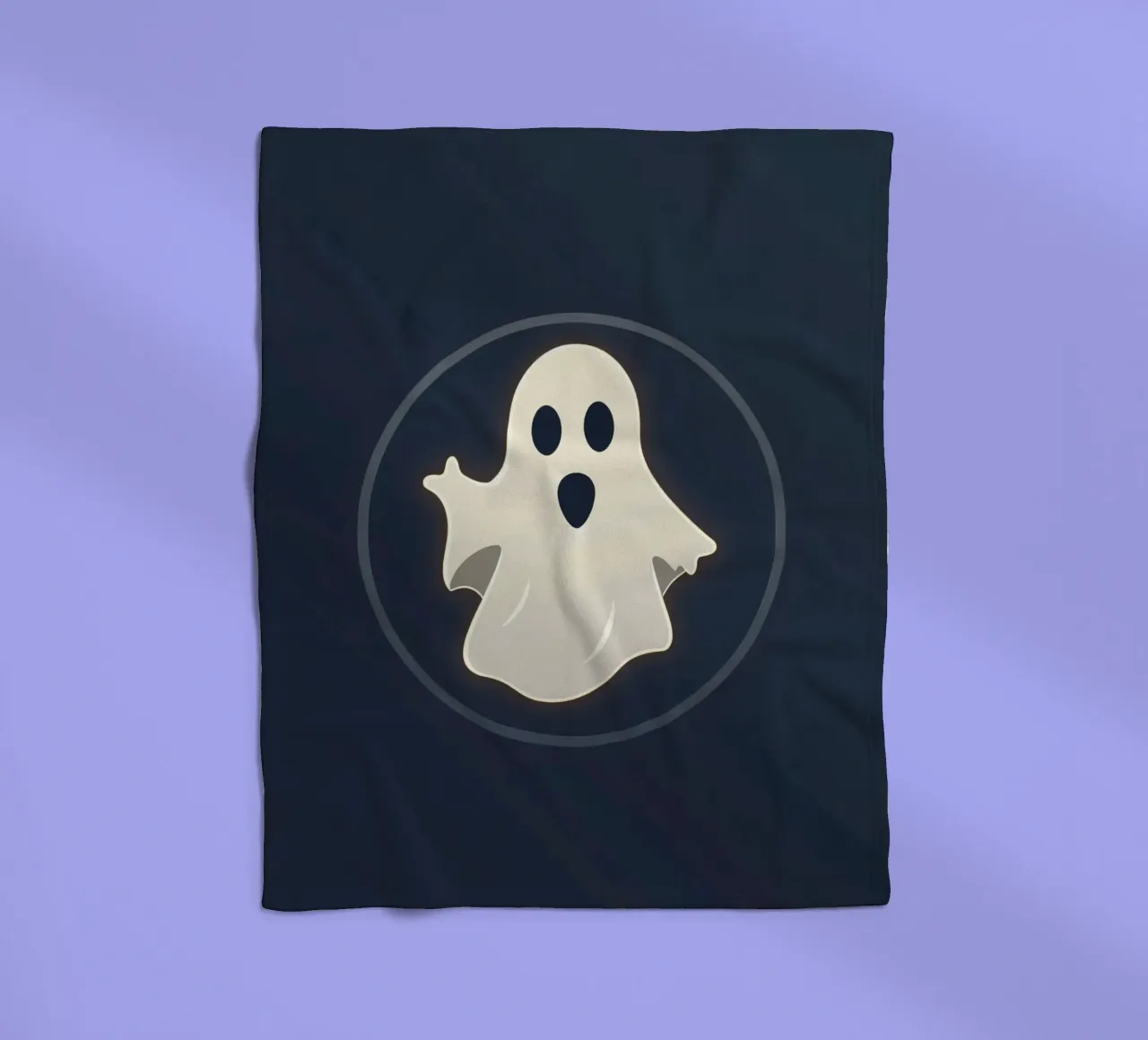 Cartoon ghost with surprised expression on dark background fleece blanket by DesignDoodle