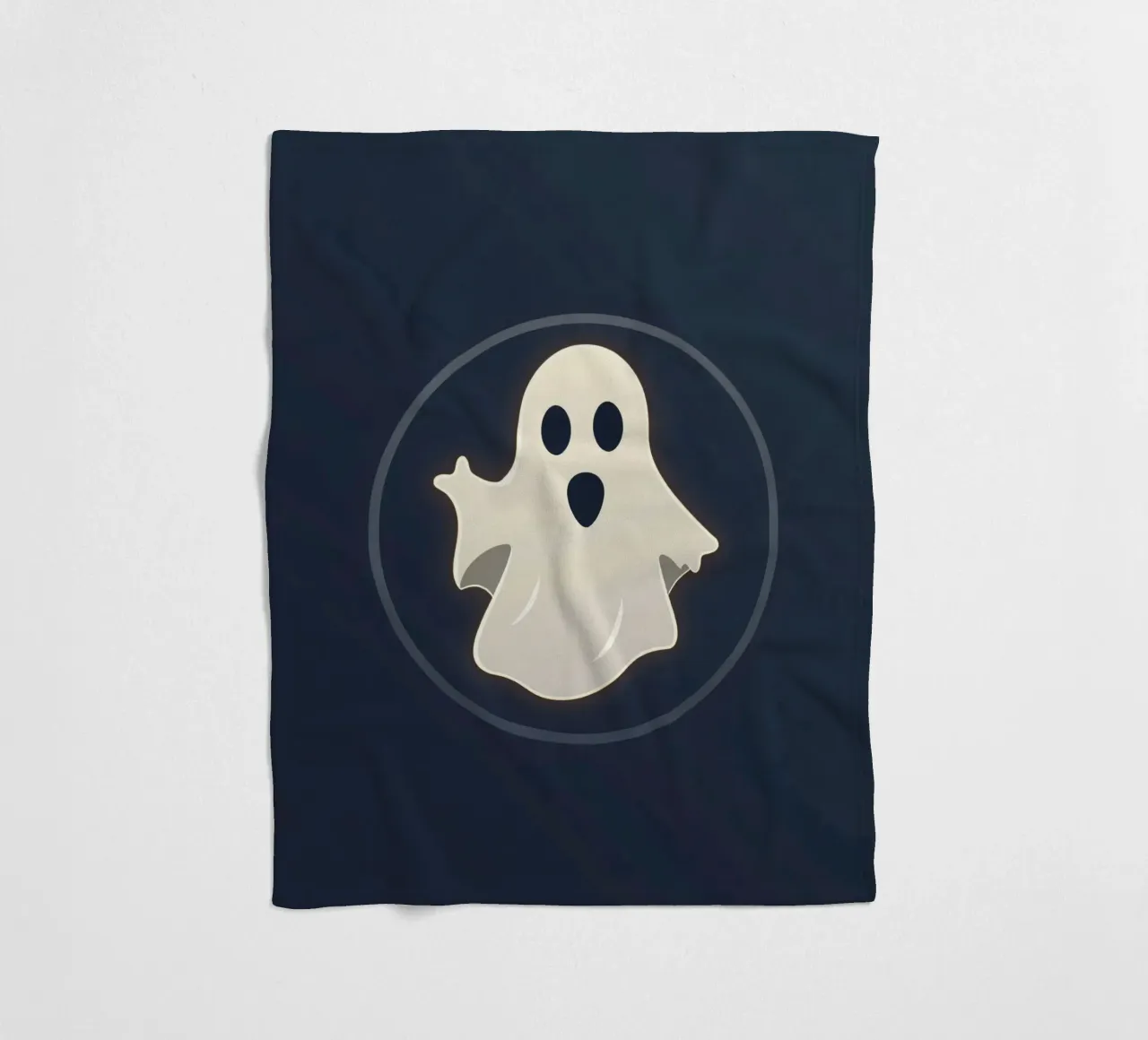 Cartoon ghost with surprised expression on dark background fleece blanket by DesignDoodle