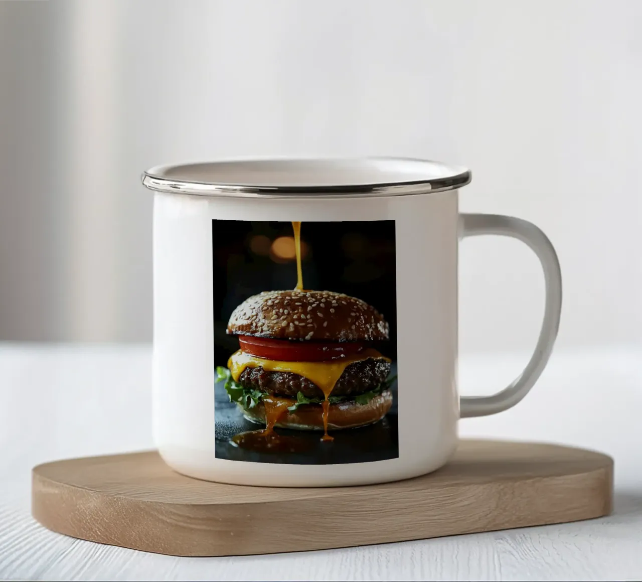 hamburger tazza in smalto da Luke Yaeger