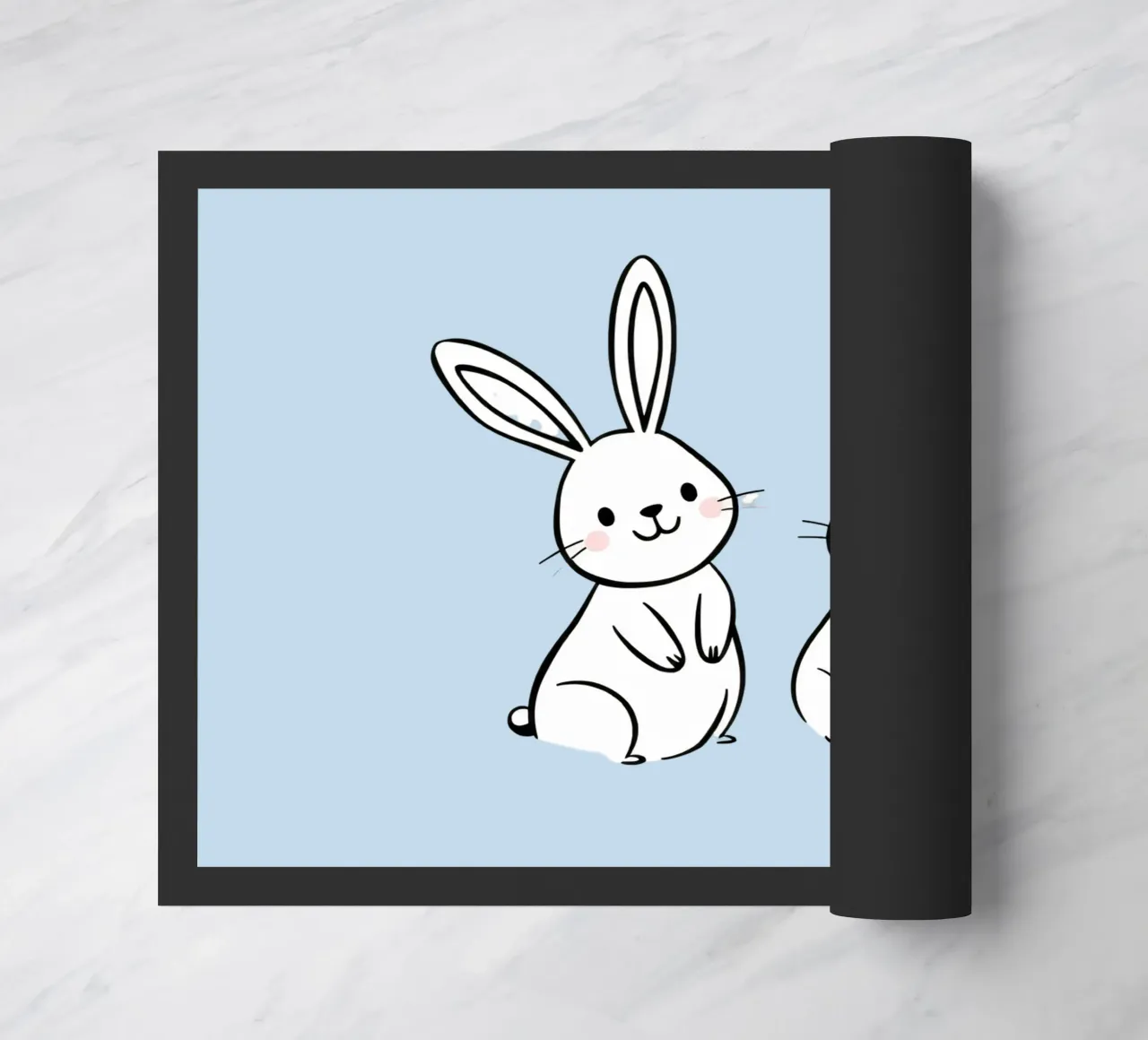 Due adorabili conigli in piedi insieme in una simpatica opera d'arte zerbino da DesignDoodle