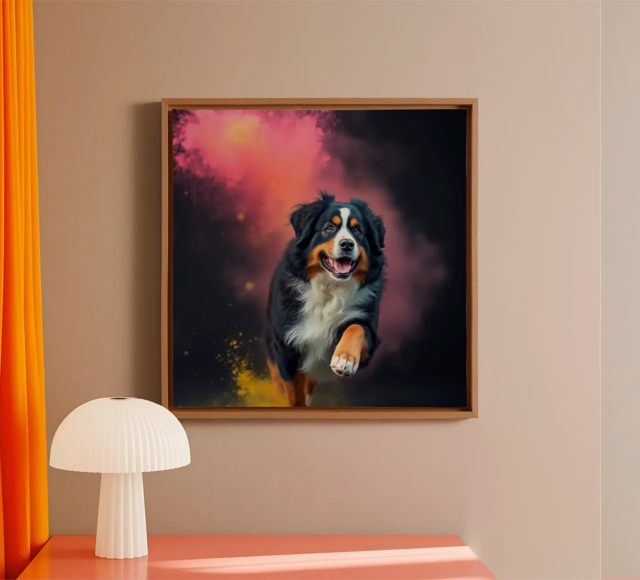 The colorful Bernese Mountain Dog #197 canvas with Floater frame by Yumis.Beargang.and.Me