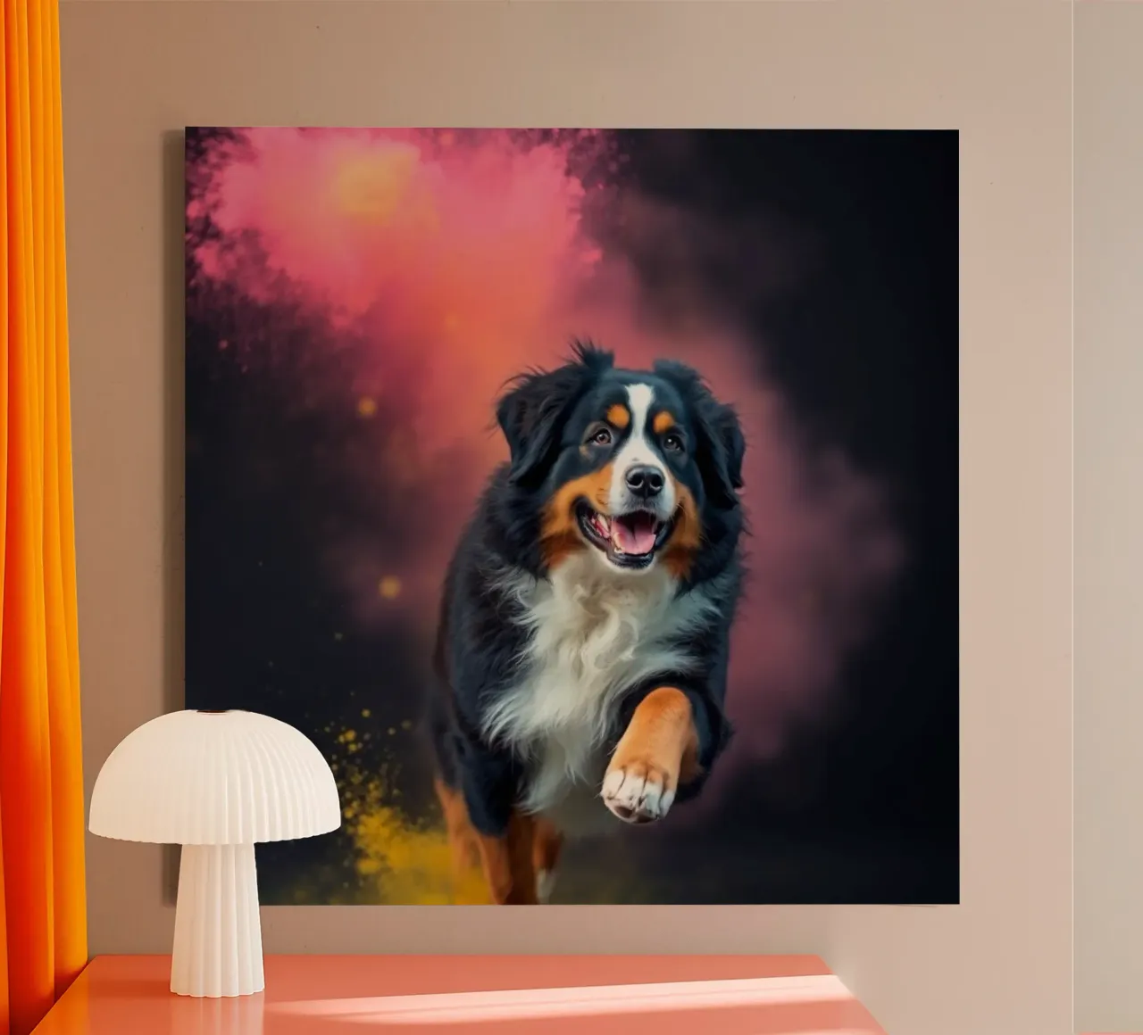 The colorful Bernese Mountain Dog #197 canvas with Floater frame by Yumis.Beargang.and.Me