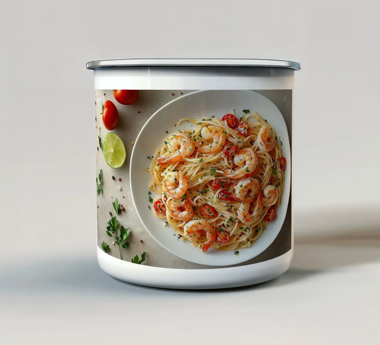 pasta ai gamberetti tazza in smalto da Luke Yaeger