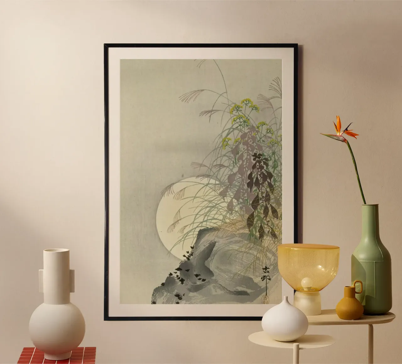 Shôson - Grasses at Full Moon poster con telaio in plastica da ARTOTHEK