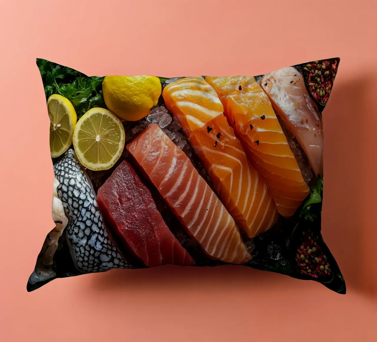 Lachs-Zitrone Kissen von Luke Yaeger