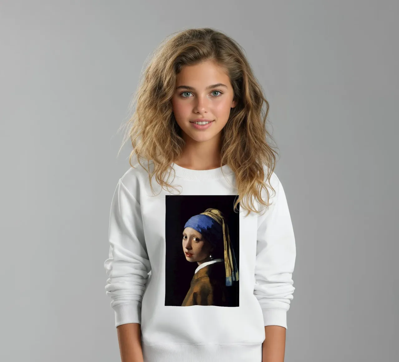 vermeer - girl with pearl earring kids sweatshirt by The Dinda