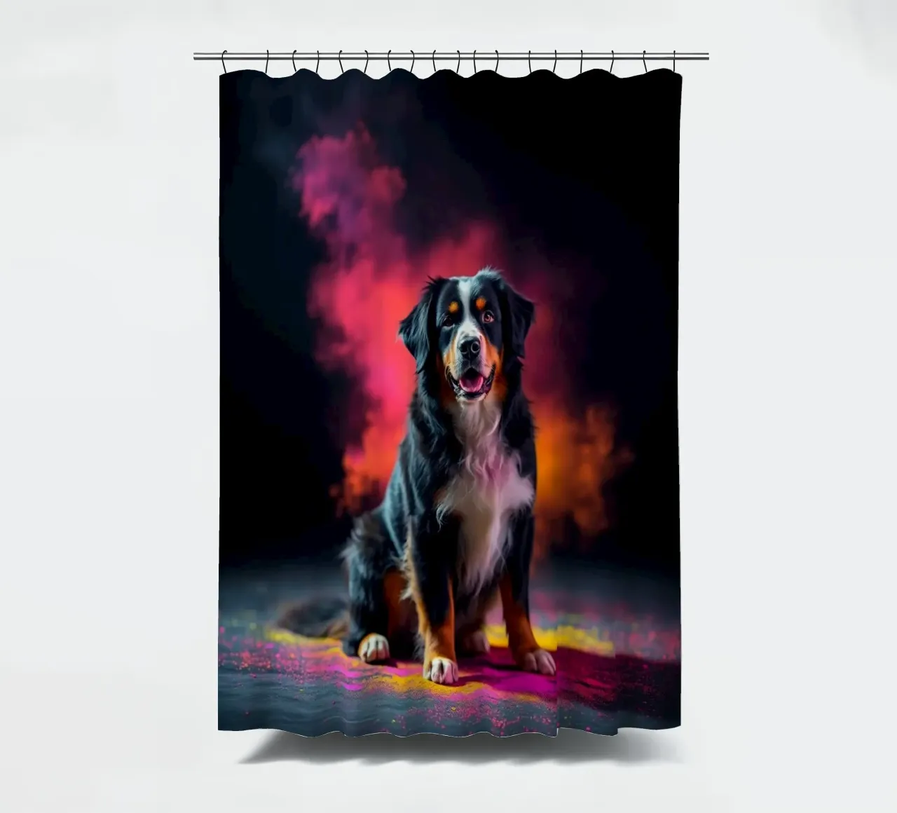 The colorful Bernese Mountain Dog #199 shower curtain by Yumis.Beargang.and.Me