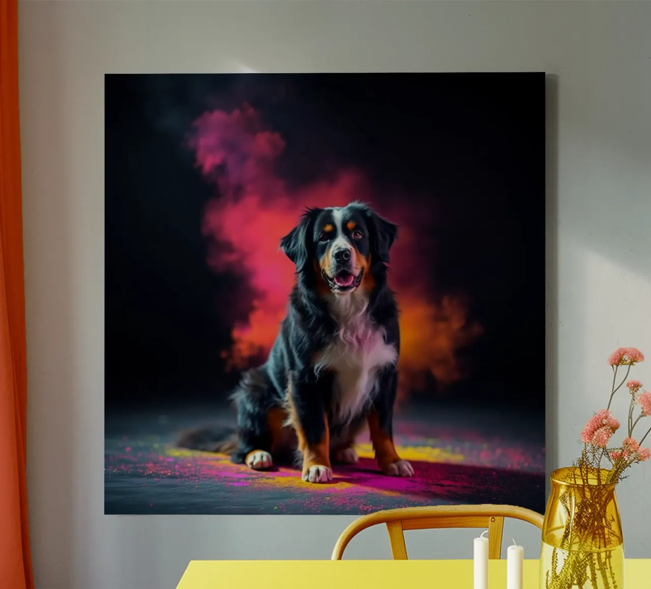 The colorful Bernese Mountain Dog #199 canvas with Floater frame by Yumis.Beargang.and.Me