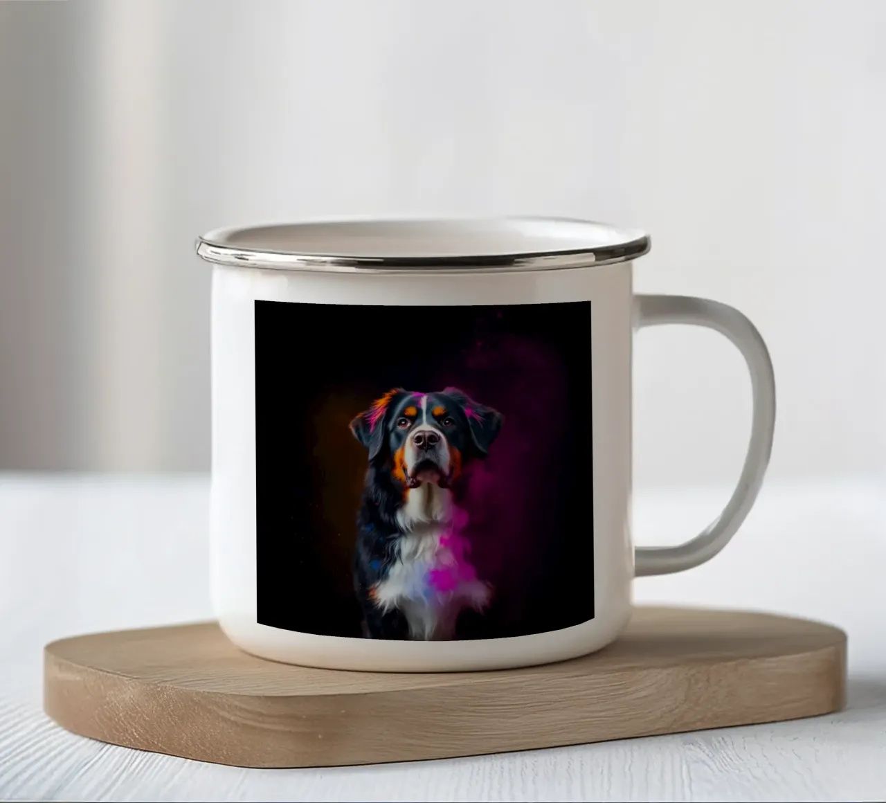 The colorful Bernese Mountain Dog #200 enamel mug by Yumis.Beargang.and.Me