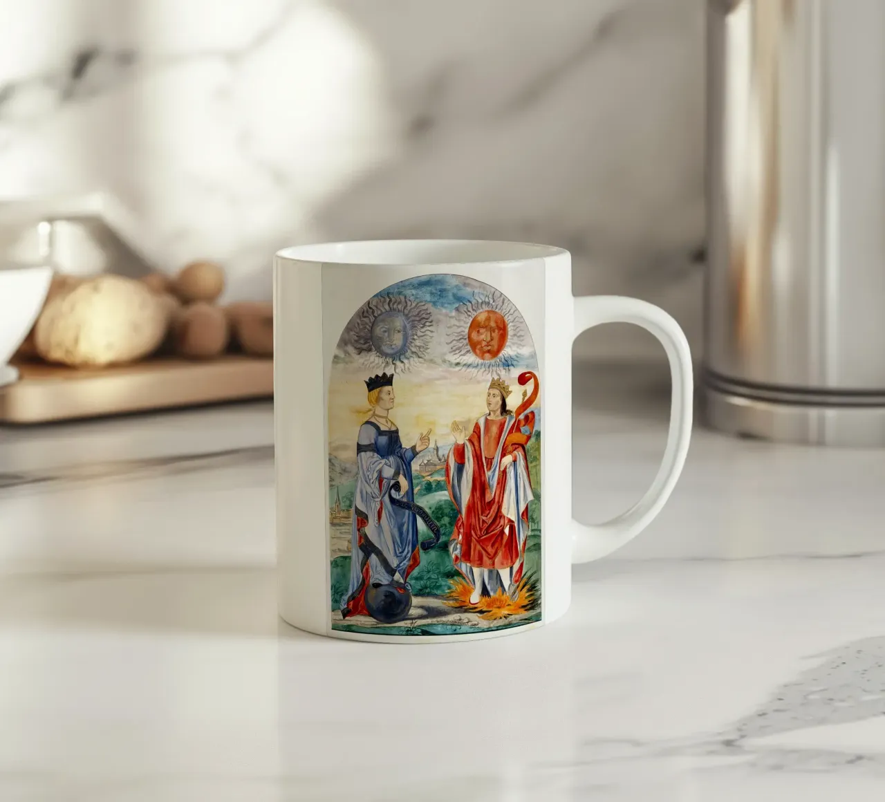 Hemelse vorsten: Maan Koningin & Zon Koning Kunst Print keramische mok van Venus Art