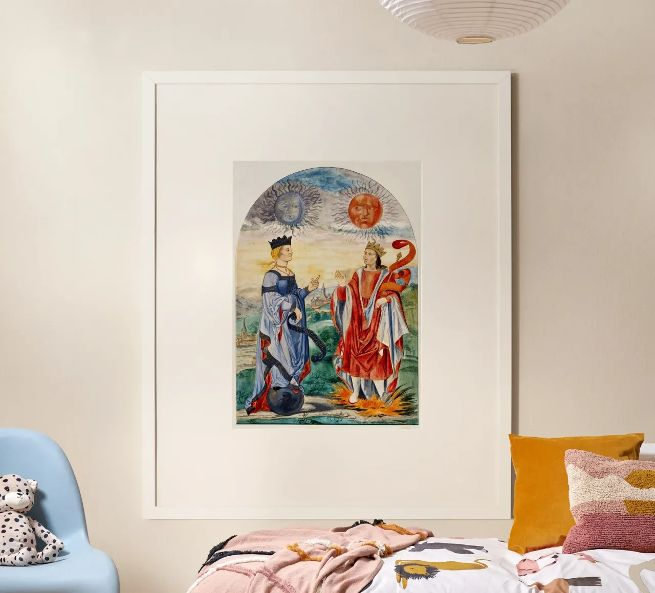 Hemelse vorsten: Maan Koningin & Zon Koning Kunst Print poster met kunststof frame van Venus Art