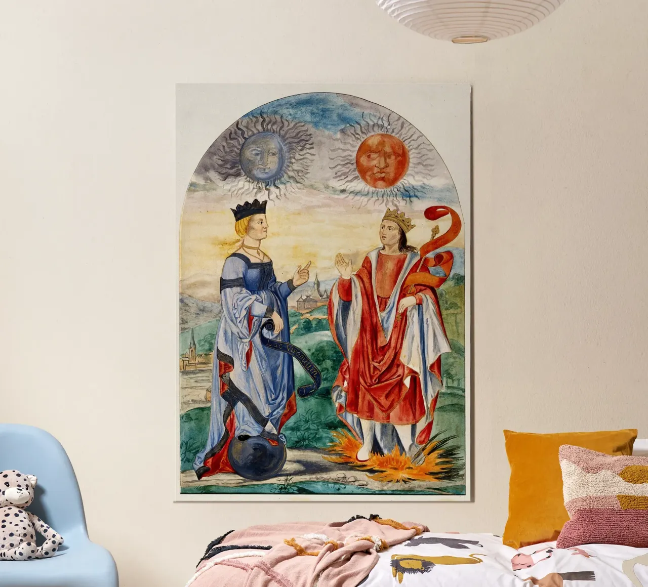 Hemelse vorsten: Maan Koningin & Zon Koning Kunst Print poster met kunststof frame van Venus Art