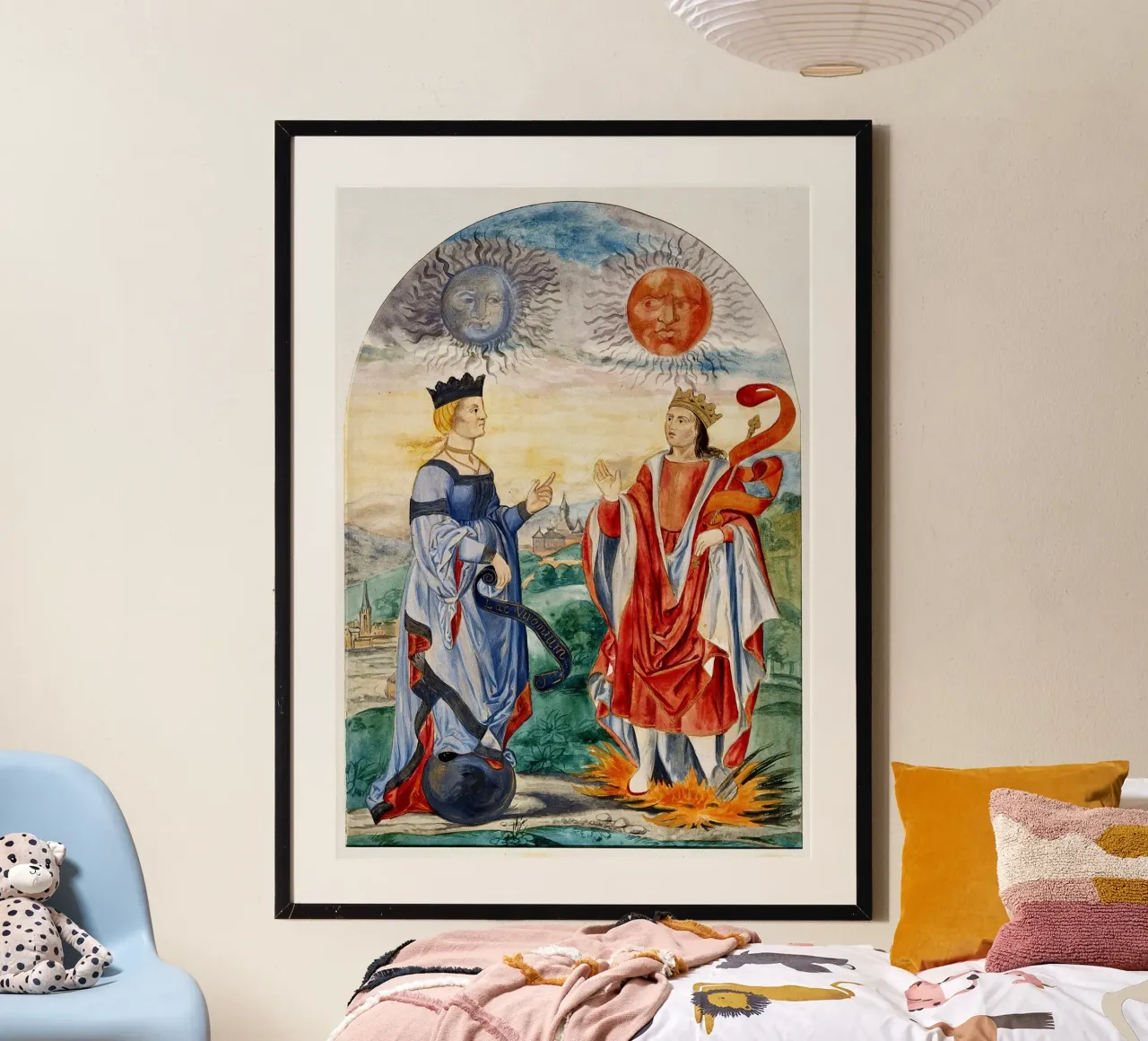 Hemelse vorsten: Maan Koningin & Zon Koning Kunst Print poster met kunststof frame van Venus Art