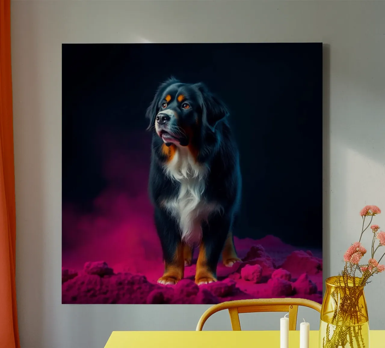 The colorful Bernese Mountain Dog #201 canvas with Floater frame by Yumis.Beargang.and.Me