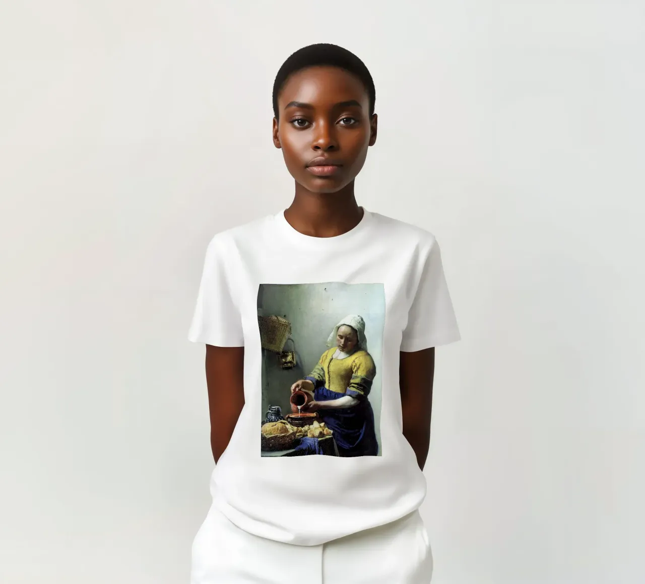 vemeer - una sguattera che versa il latte t-shirt da The Dinda